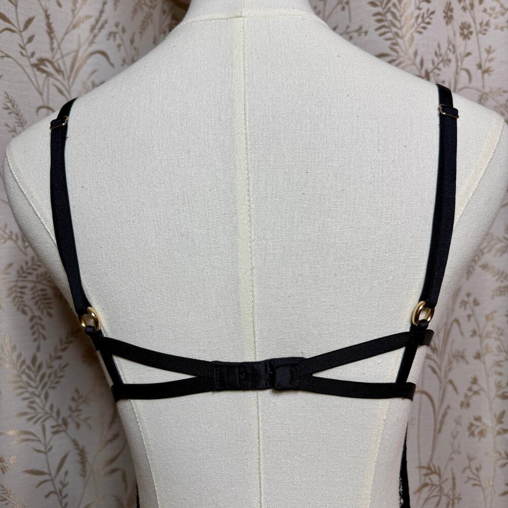 Victoria's Secret Women Black Lace Strappy Cage Teddy Large Vampy Glam Boudoir - Picture 6 of 12